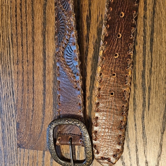 Hand Tooled Leather Belt Y2K Hippie Vintage - Picture 7 of 8